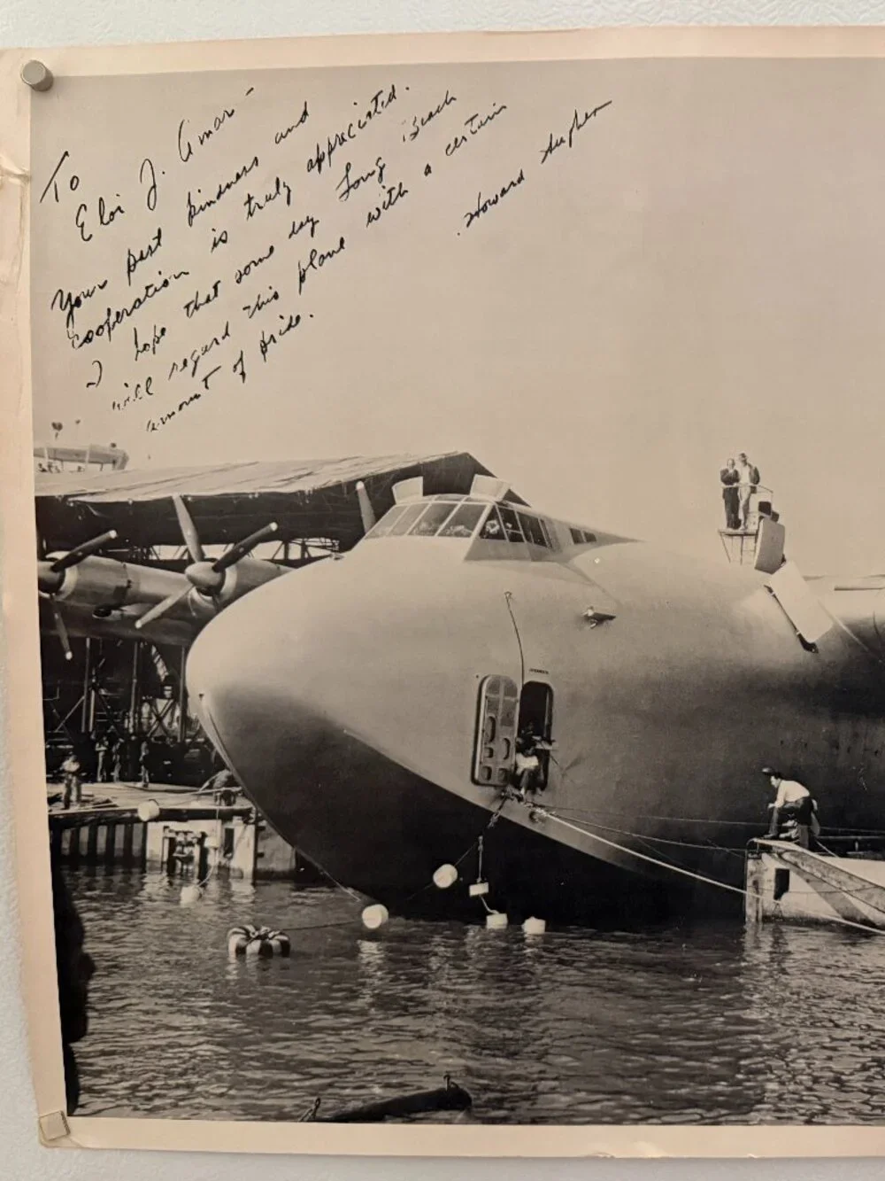 VTG Hercules H-4 Flying Boat Information Howard Hughes  B/W photo poster